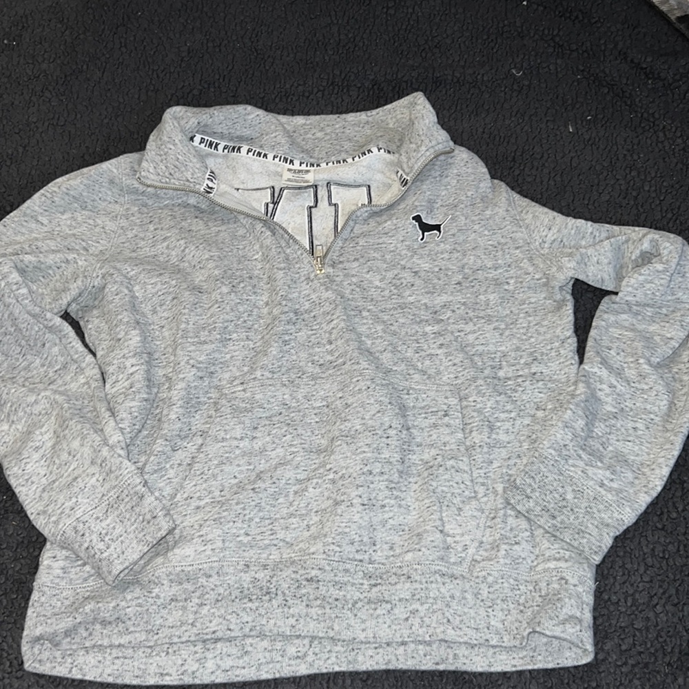 pink grey half zip up
